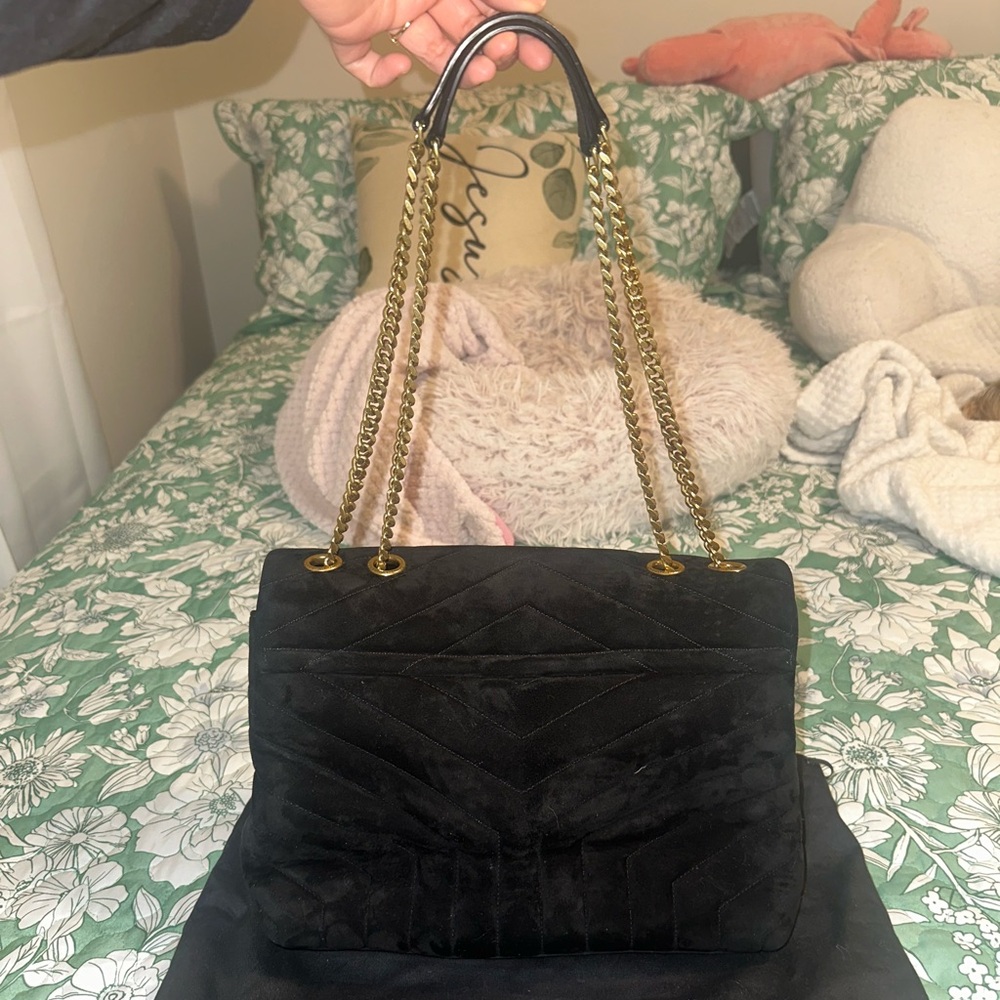 YSL Loulou Black Suede Medium Shoulder Bag - Picture 4 of 7